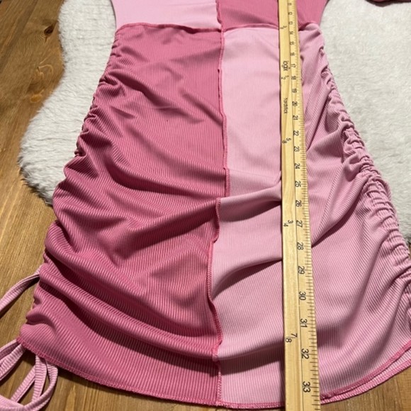 SHEIN Womens Pink Colorblock Ruched LS Bodycon Dress Drawstring Size Medium 6 - Picture 12 of 12